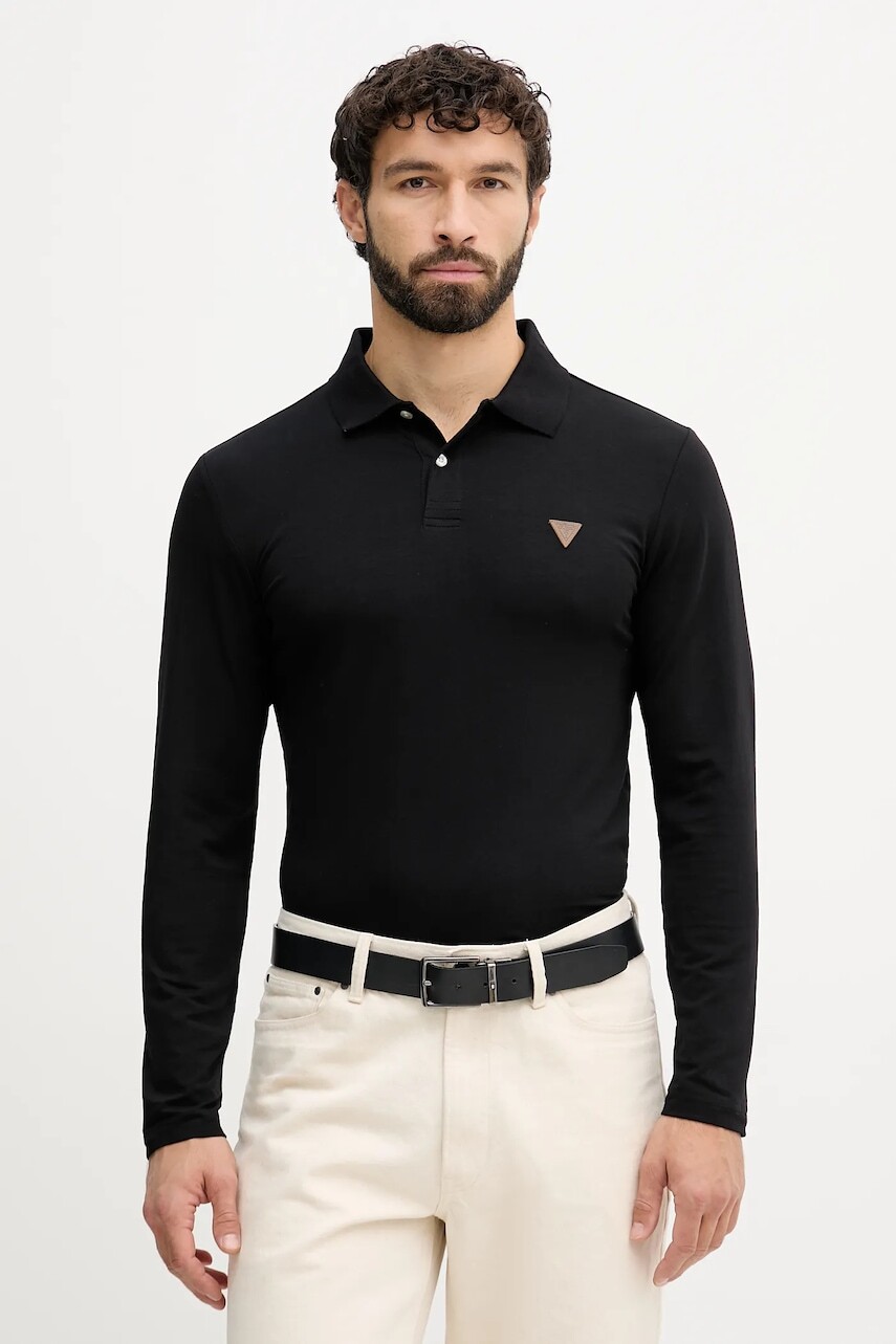 Tričko s dlhým rukávom Guess OLIVER čierna farba, jednofarebné, M5BP36 J1314