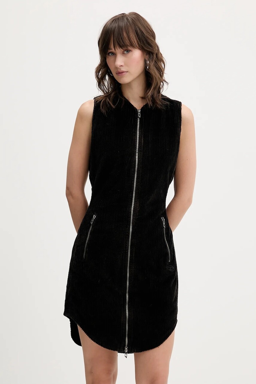 Menčestrové šaty Diesel D-ENEA hnedá farba, mini, priliehavé, A18585.0WFCI