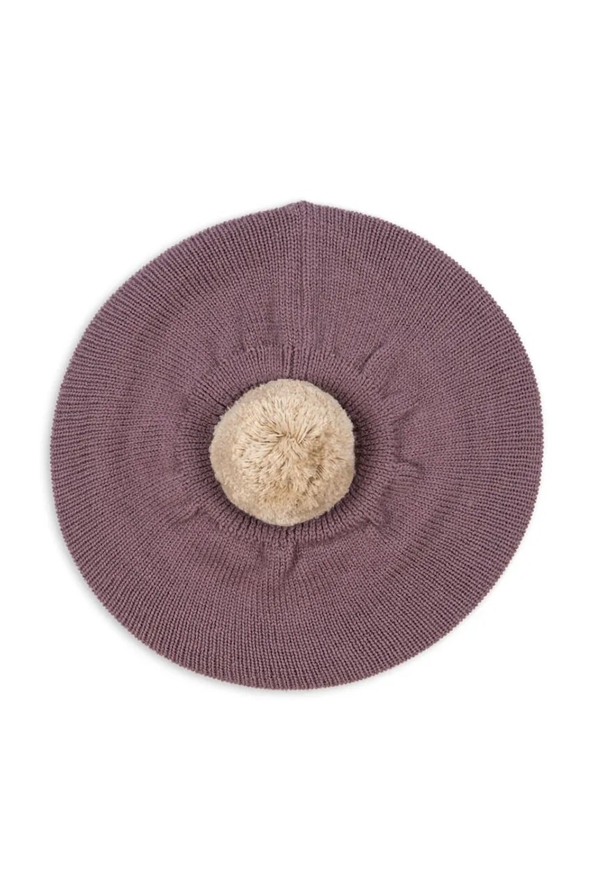 Detská vlnená baretka Konges Sløjd LOULI BERET fialová farba biela, KS103497