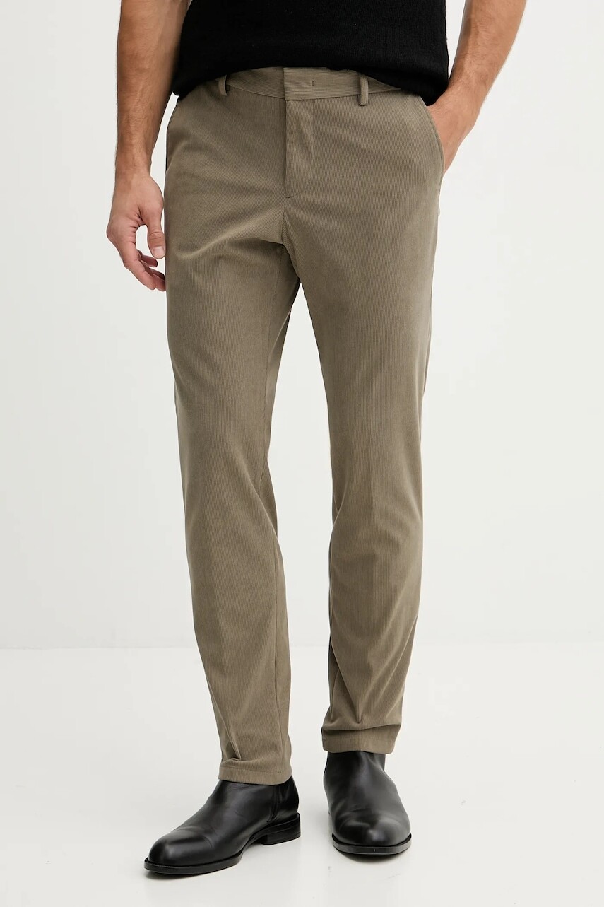 Menčestrové nohavice BOSS zelená farba, rovný strih, 50551683