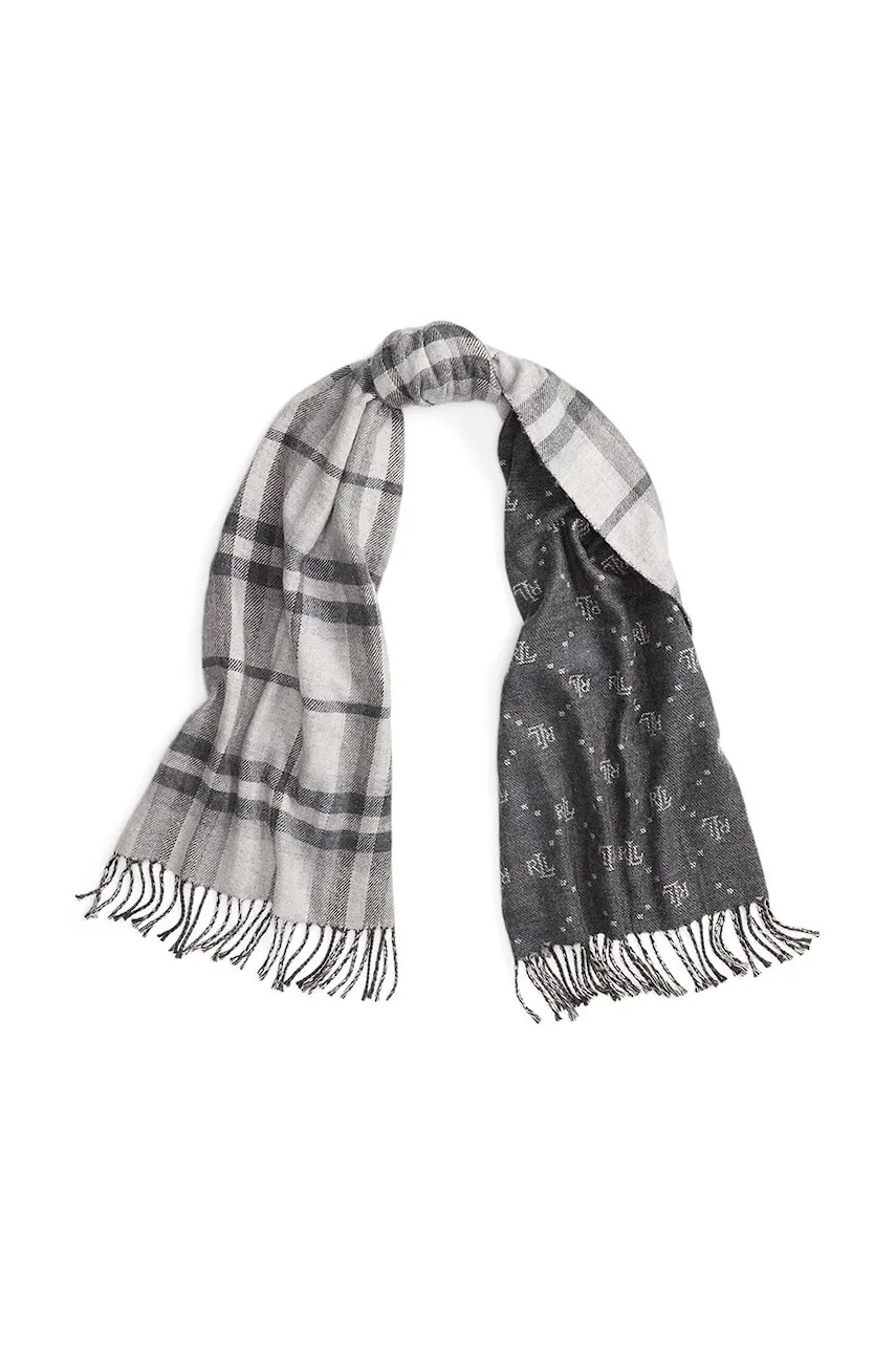 Šál s prímesou vlny Lauren Ralph Lauren šedá farba, vzorovaný, 454P04496
