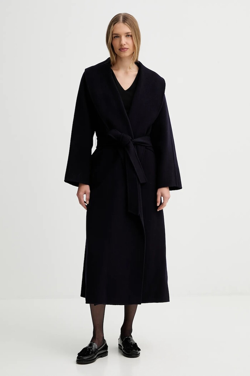 Vlnený kabát Liviana Conti tmavomodrá farba, F5WW70