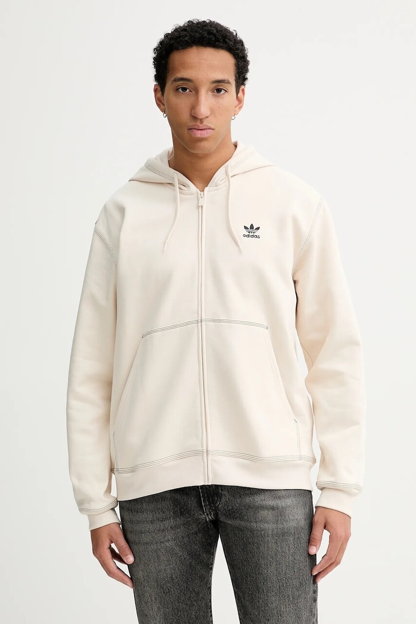 Mikina adidas Originals Essentials béžová farba, s kapucňou, jednofarebná, JW0968