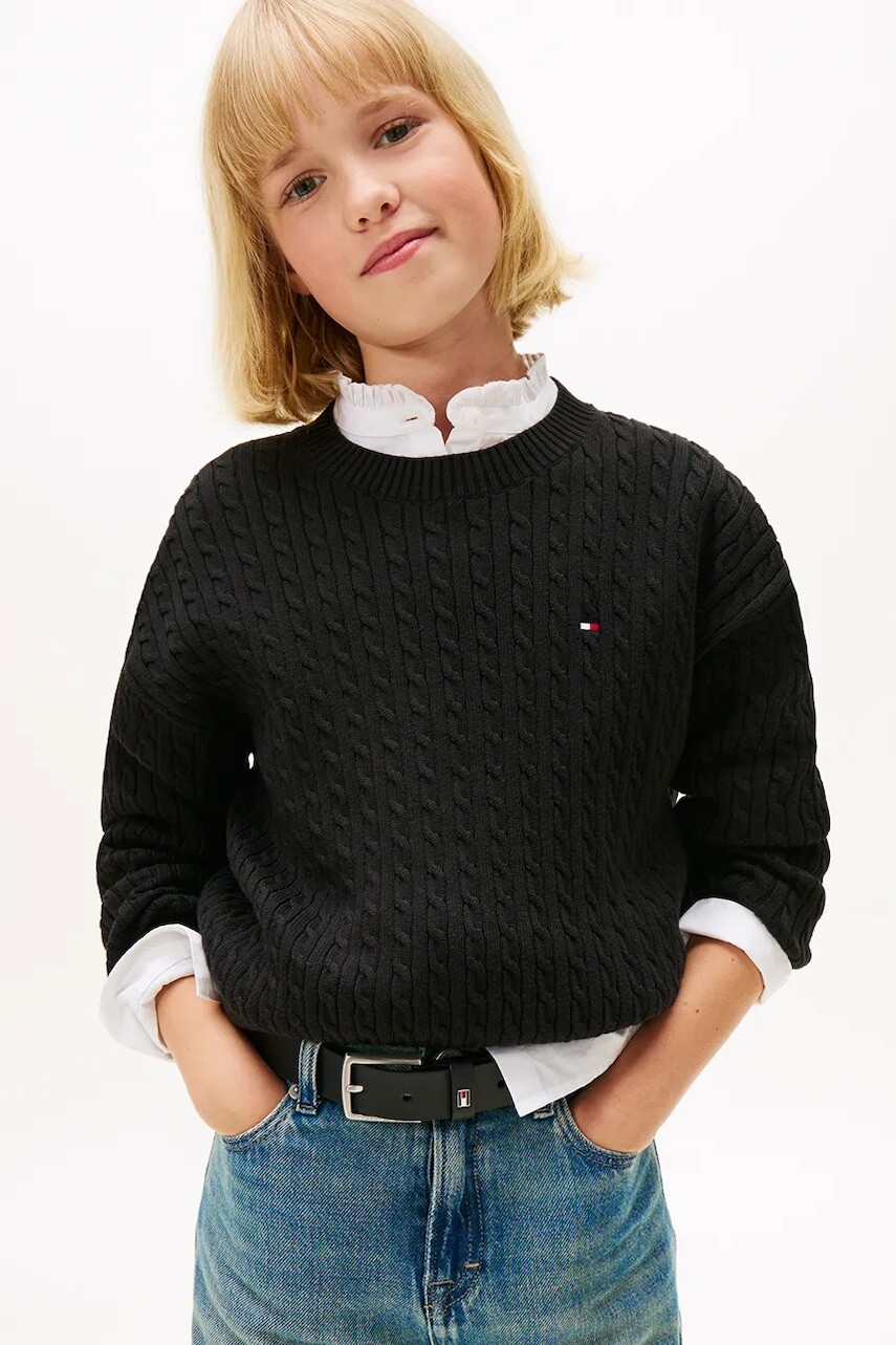 Detský bavlnený sveter Tommy Hilfiger čierna farba, KG0KG08848