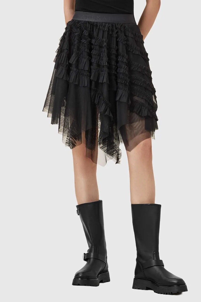 Sukňa AllSaints čierna farba, mini, áčkový strih, W040RD