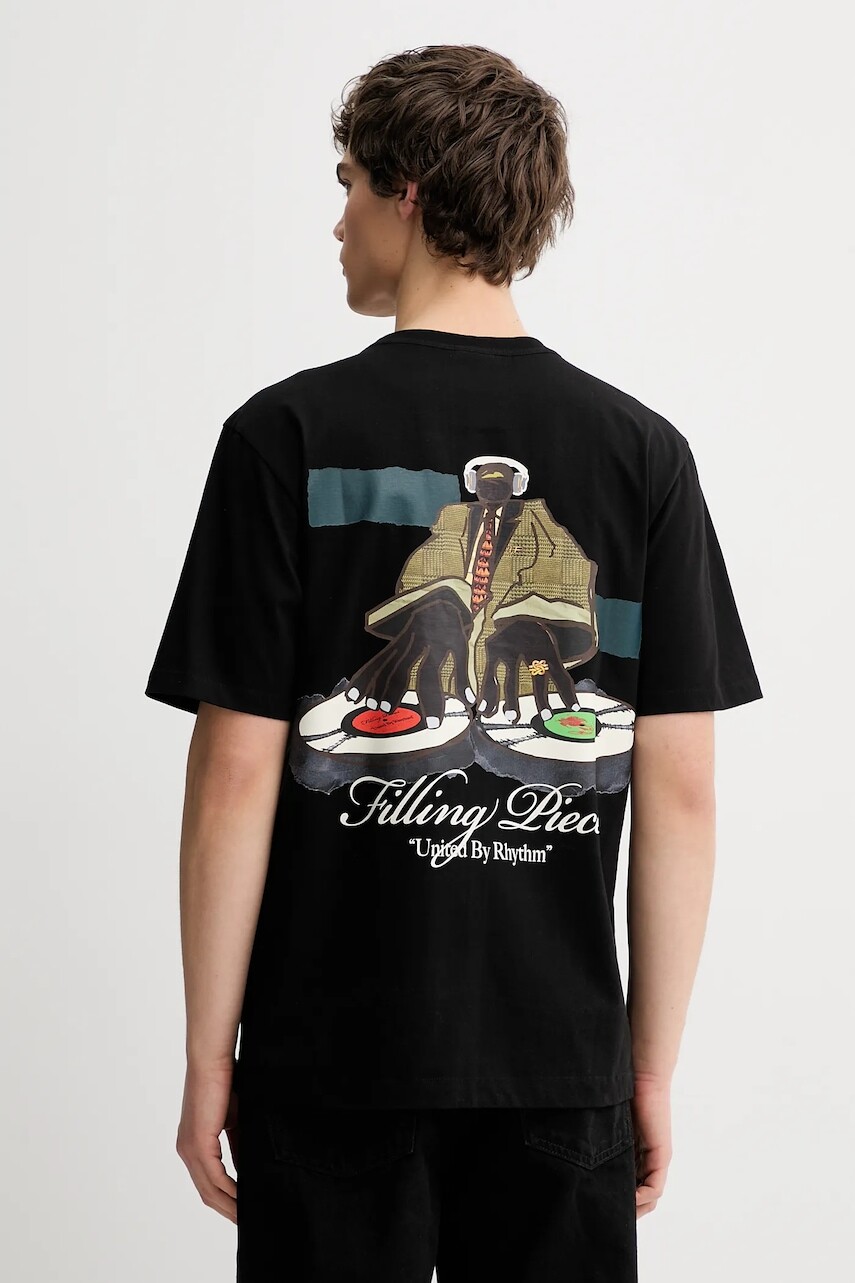 Bavlnené tričko Filling Pieces T-shirt DJ pánske, čierna farba, s potlačou, 422520500241