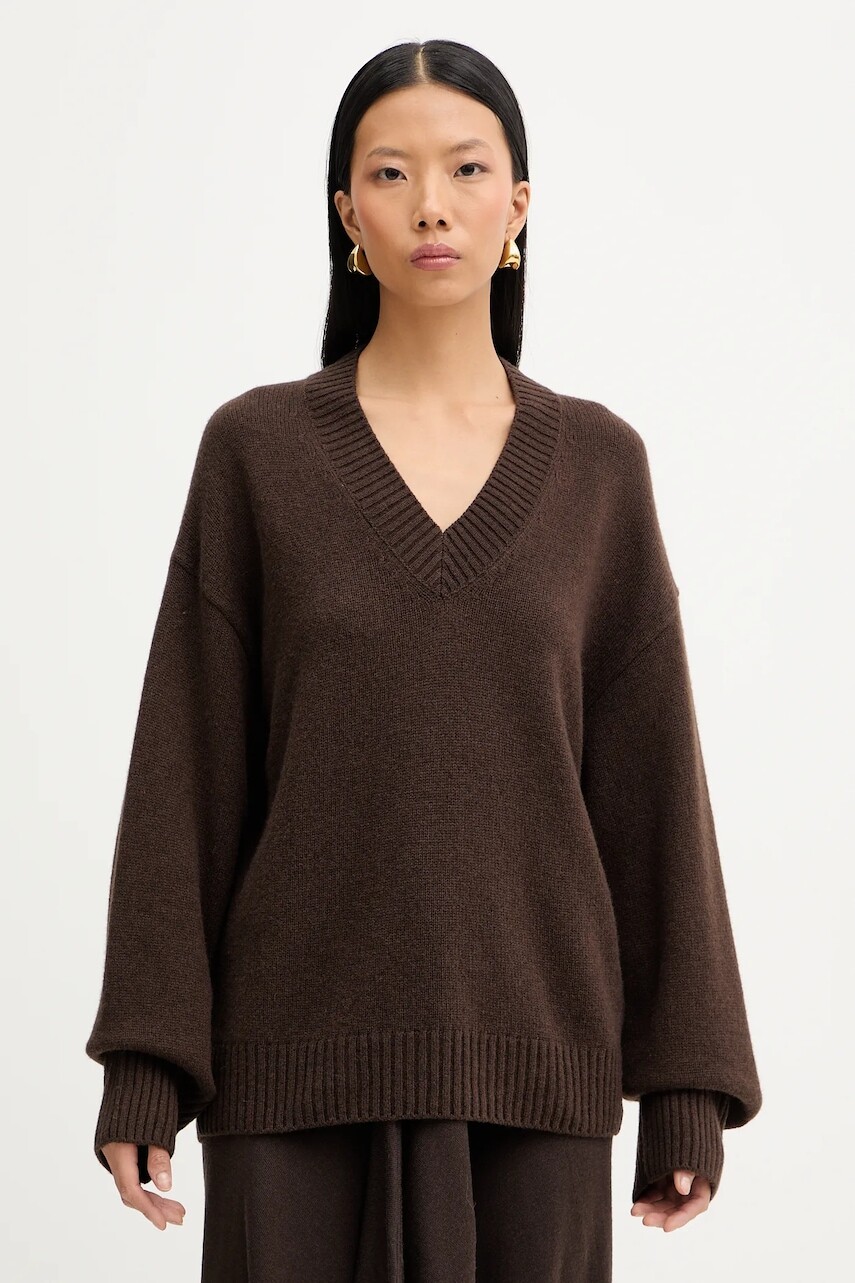 Sveter s prímesou vlny Marc O'Polo hnedá farba, 510609060235