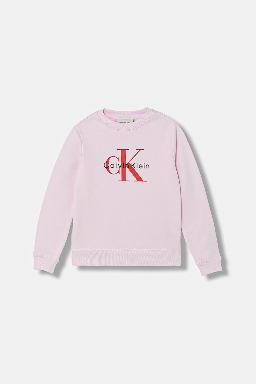Detská bavlnená mikina Calvin Klein Jeans ružová farba, s potlačou, IU0IU00714