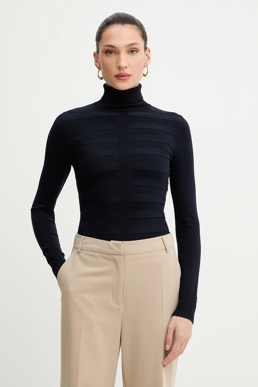 Sveter Morgan tmavomodrá farba, ľahký, s rolákom, MENTHYO