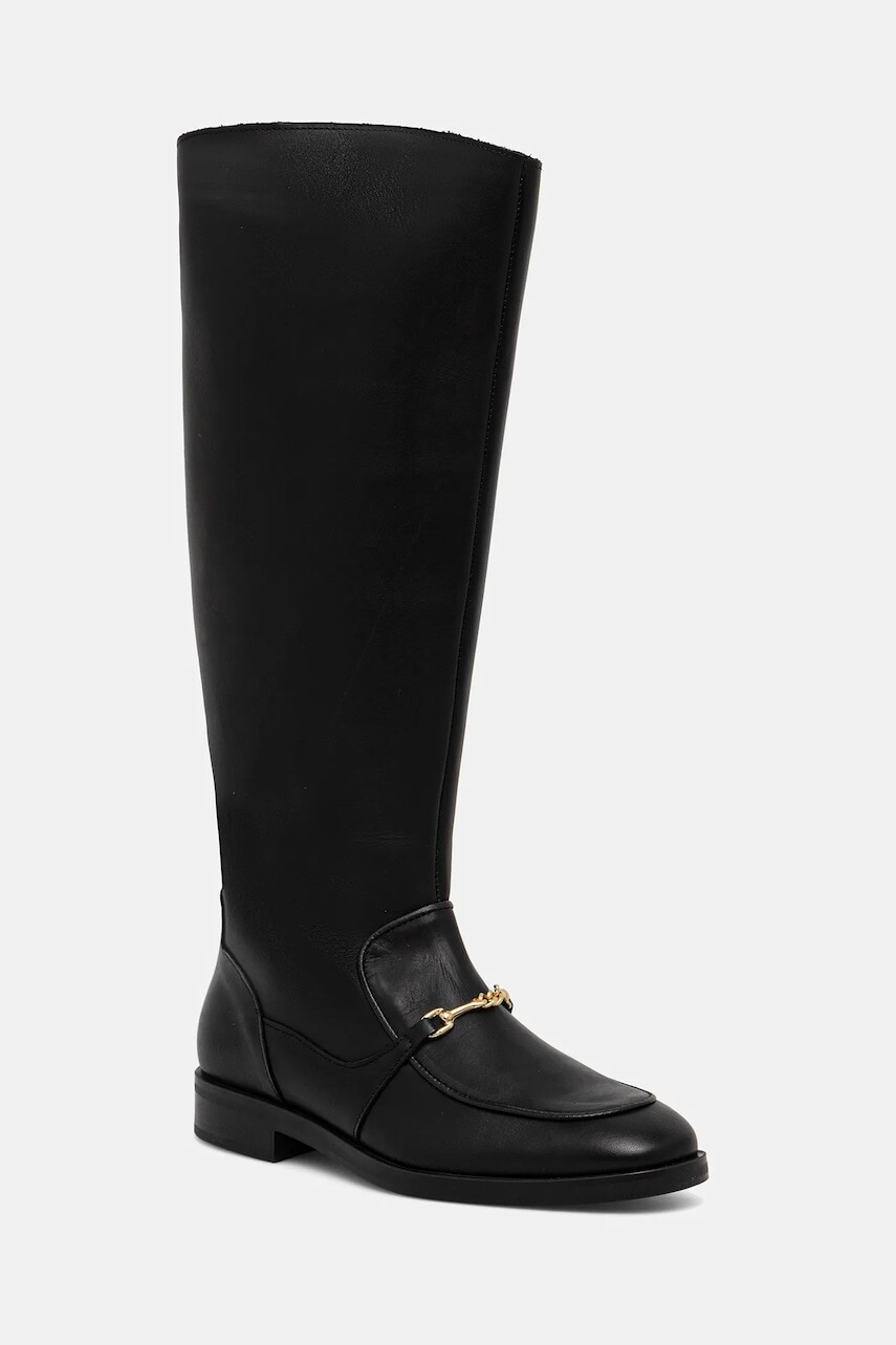 Kožené čižmy Steve Madden Night čierna farba, na plochom podpätku, 11004951