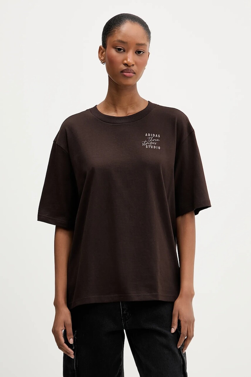 Bavlnené tričko adidas dámske, hnedá farba, KT3274