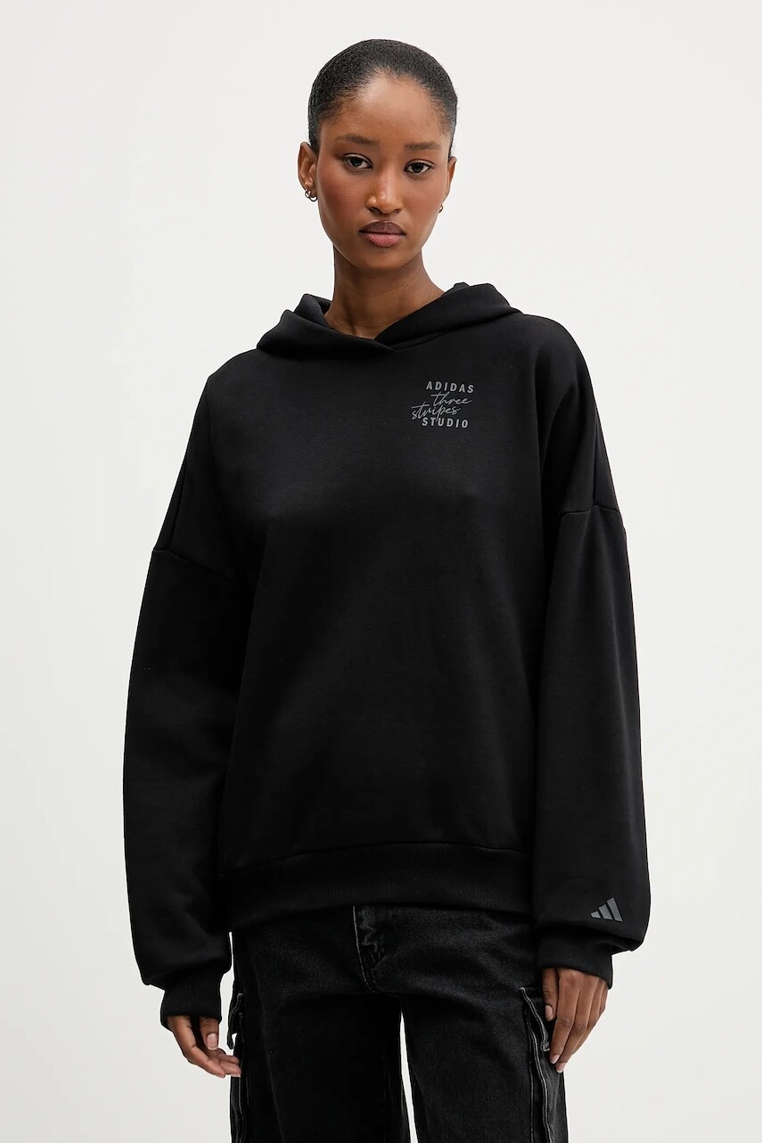 Mikina adidas čierna farba, s kapucňou, s potlačou, KT0878