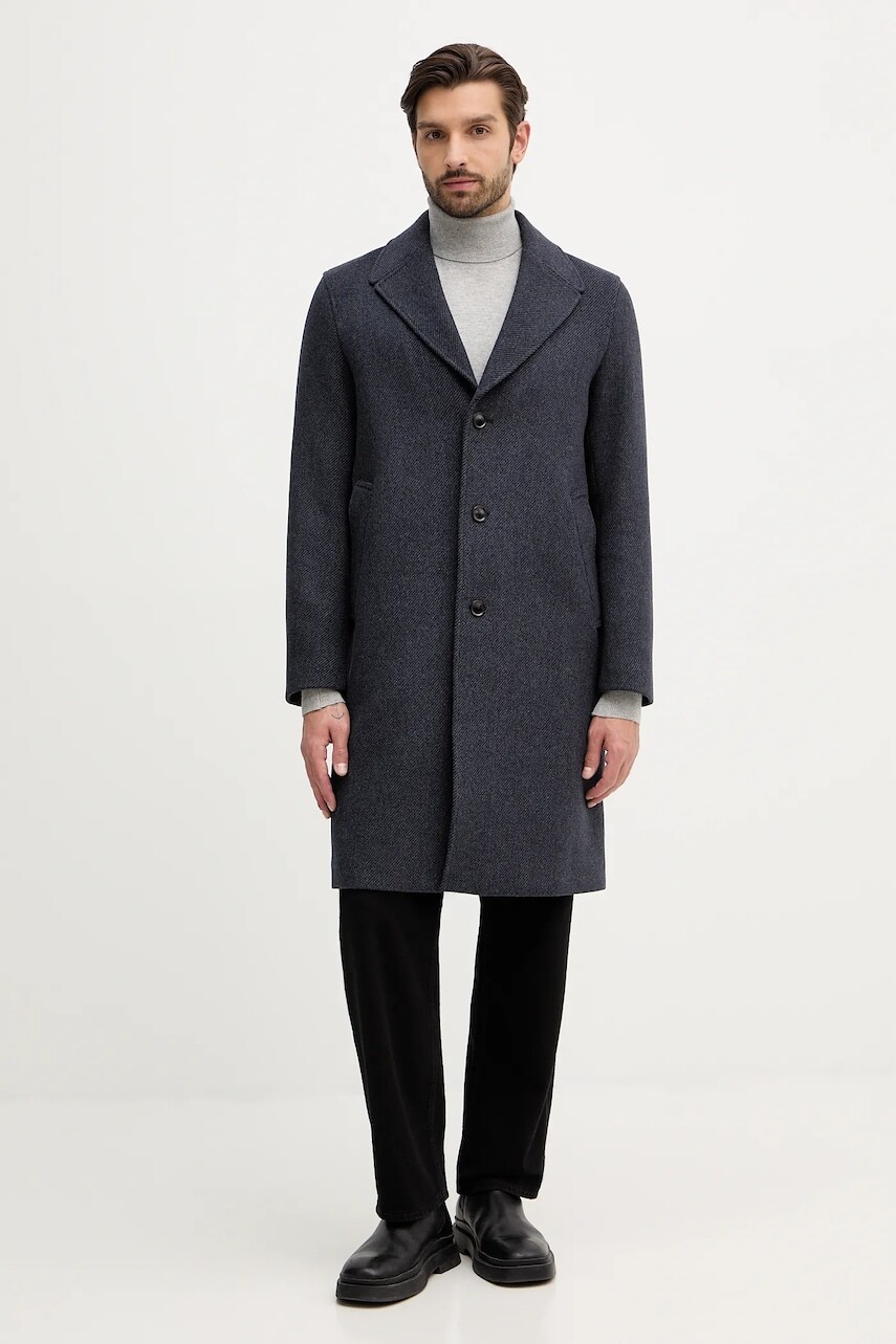 Kabát s prímesou vlny Sisley tmavomodrá farba, 2UHZSN044