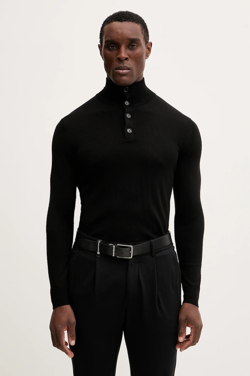 Sveter s prímesou vlny Sisley čierna farba, ľahký, 11BAS200W