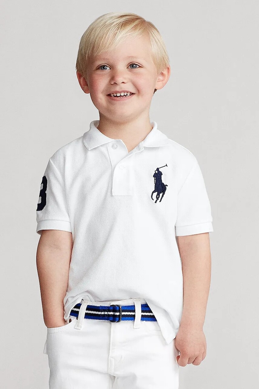 Detská bavlnená polokošeľa Polo Ralph Lauren biela farba, s nášivkou, 322670257006