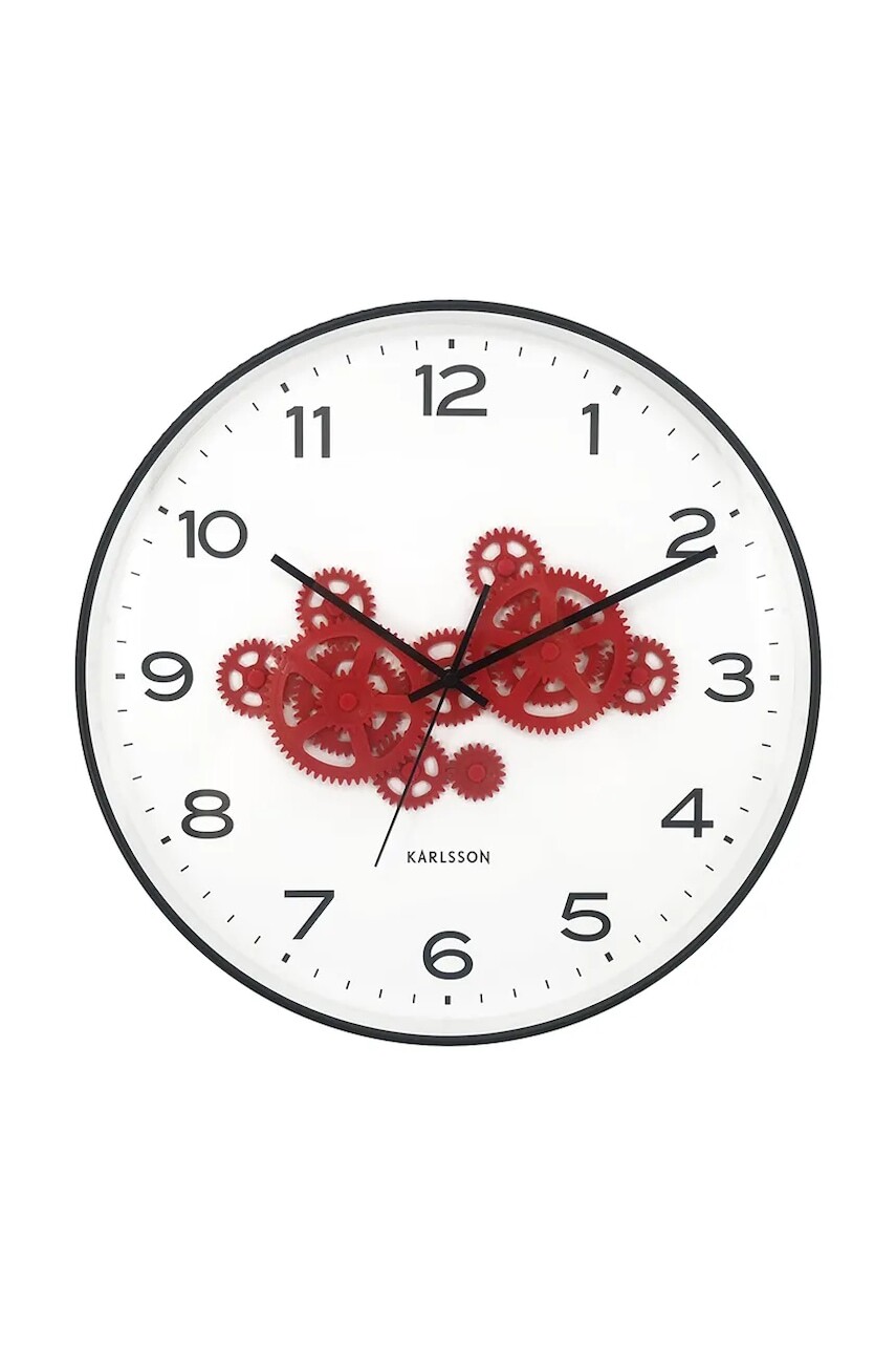 Nástenné hodiny Karlsson Open Gear 40 cm červená farba
