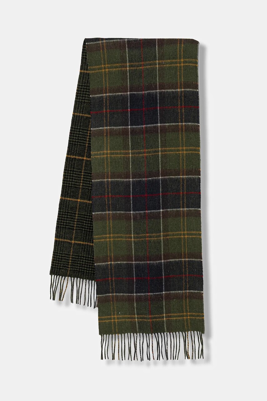 Vlnený šál Barbour zelená farba, vzorovaný, USC0401