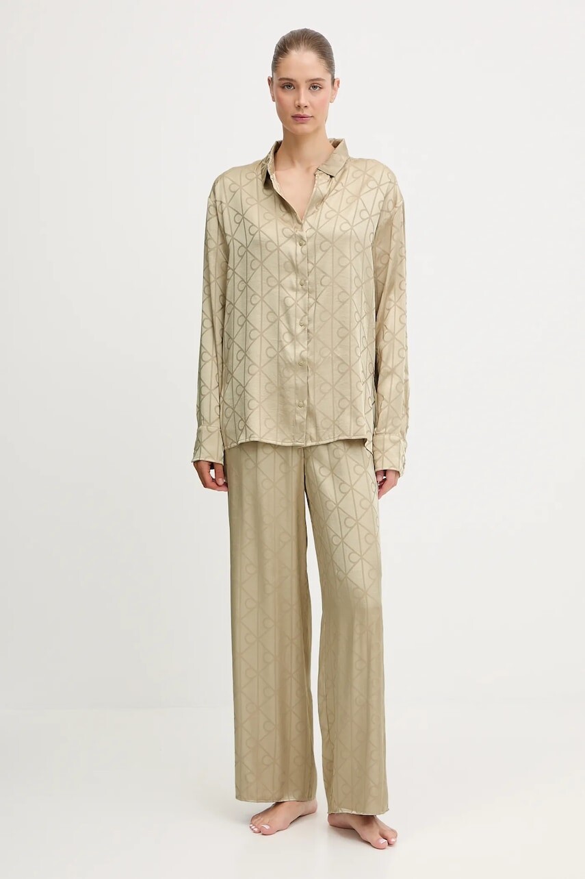 Pyžamo Calvin Klein Underwear dámske, béžová farba, saténové, LV00QS7574