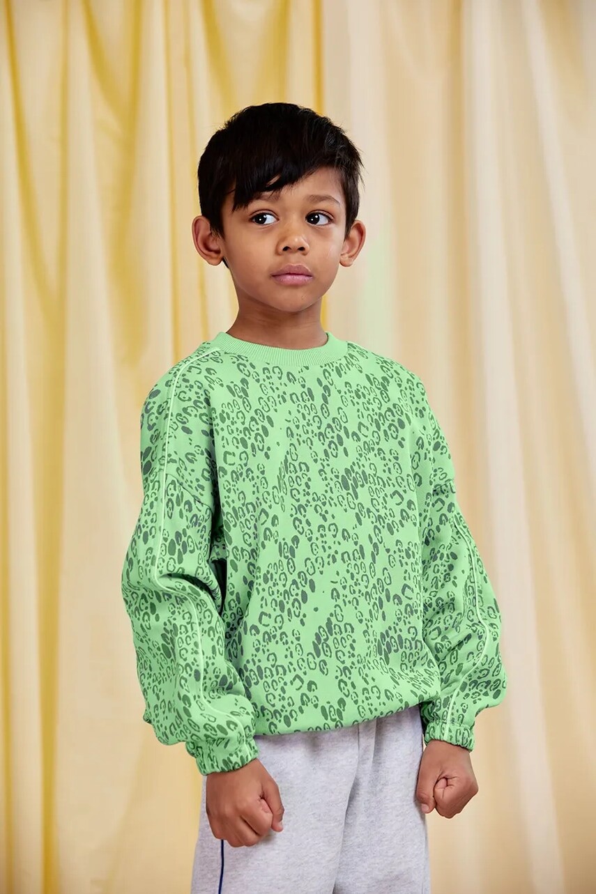 Detská bavlnená mikina Mini Rodini Mini leopard zelená farba, vzorovaná, 11000351