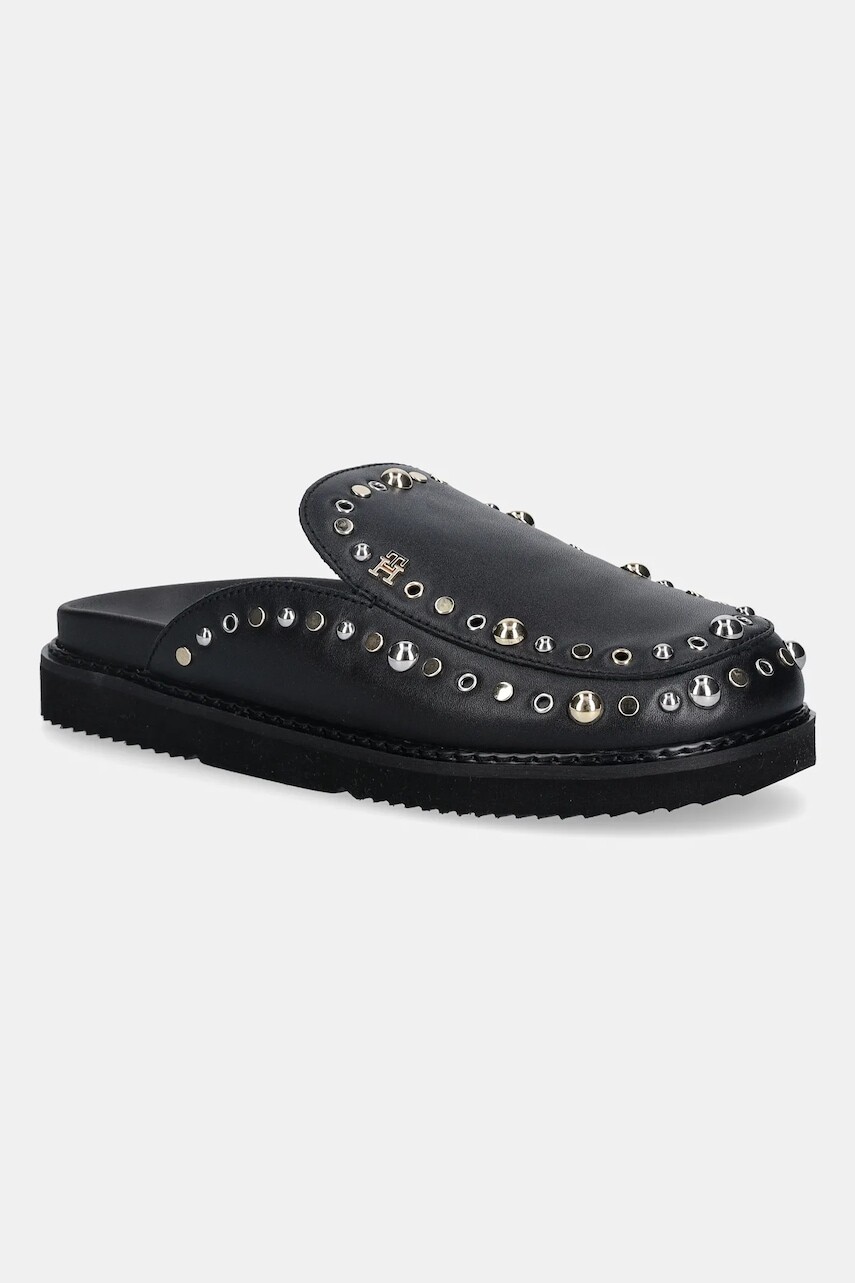 Šľapky Tommy Hilfiger TH EMBELLISHED PINS MULE čierna farba, FW0FW09166