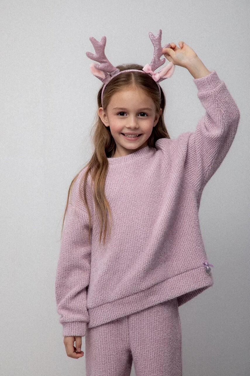 Detský sveter Coccodrillo fialová farba, WINTER COSY GRIL KIDS