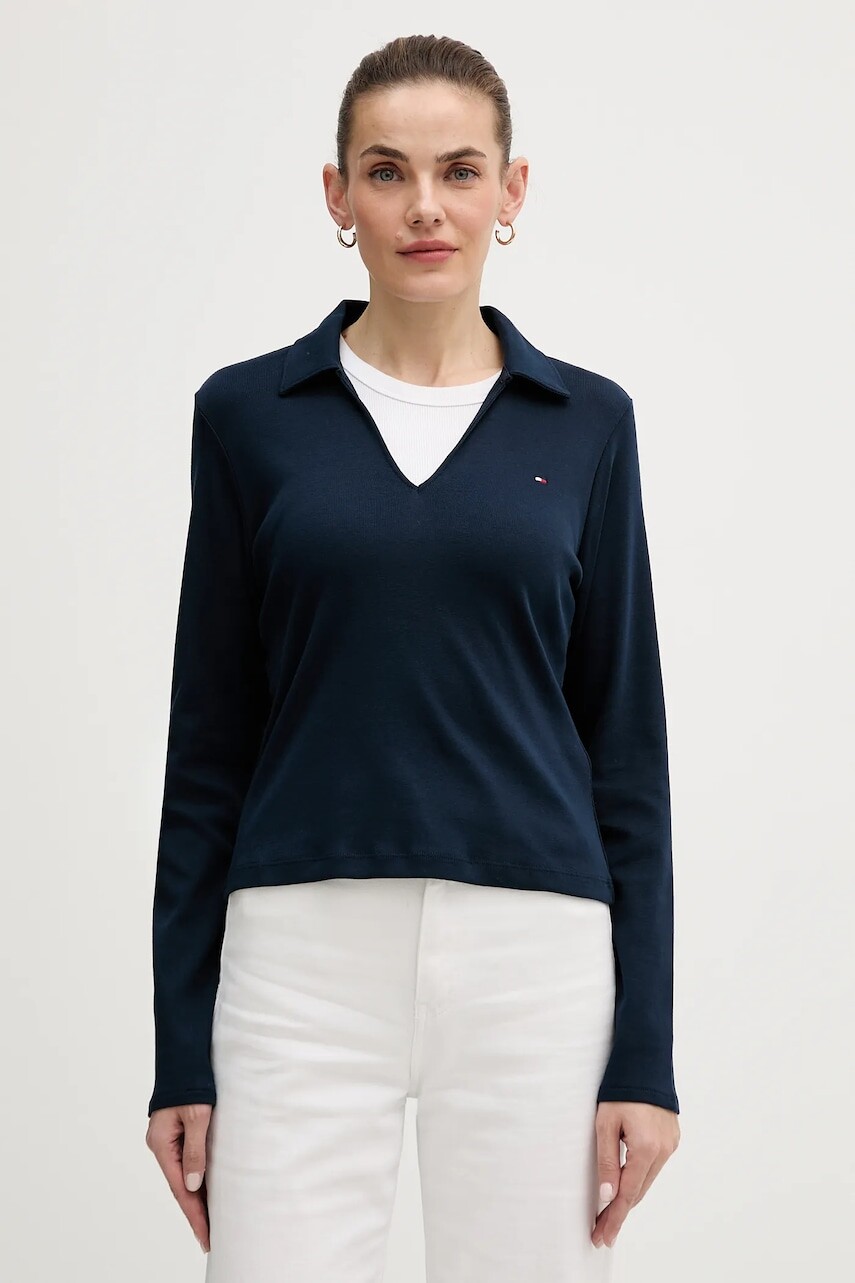 Bavlnené tričko s dlhým rukávom Tommy Hilfiger tmavomodrá farba, WW0WW47850