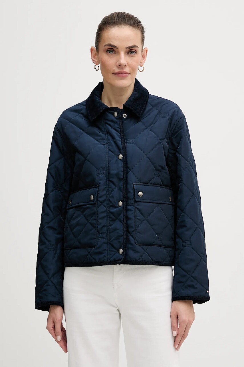 Bunda Tommy Hilfiger tmavomodrá farba, prechodná, WW0WW47998