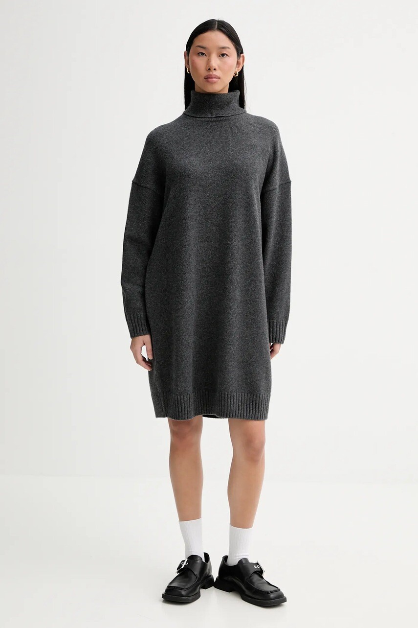 Šaty s prímesou vlny Marc O'Polo šedá farba, mini, rovný strih, 5000007956