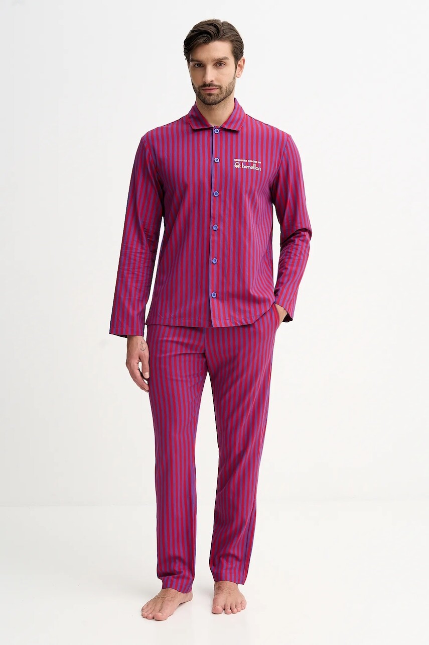 Bavlnené pyžamo United Colors of Benetton x Stranger Things fialová farba, vzorované, 4QFZ4P02Z