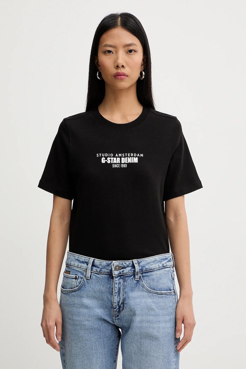 Bavlnené tričko G-Star dámske, čierna farba, D27976-C336