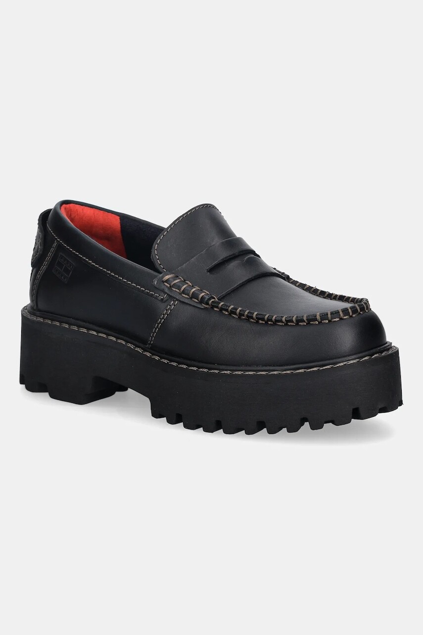 Kožené mokasíny Tommy Hilfiger ARCHIVE 01 LOAFER LEATHER čierna farba, na platforme, EN0EN03005