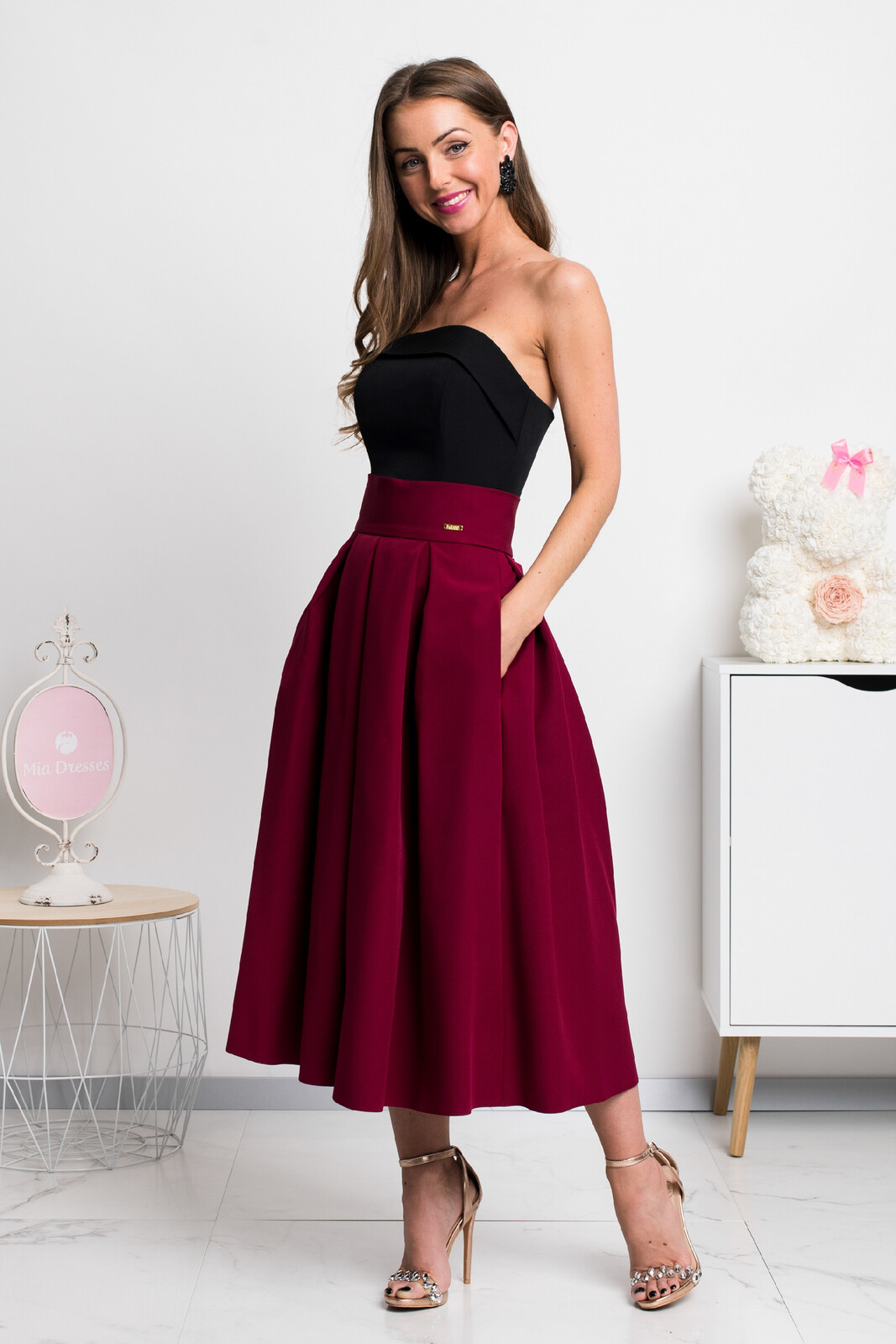 Parisse Bordová áčková midi sukňa Veľkosť: L