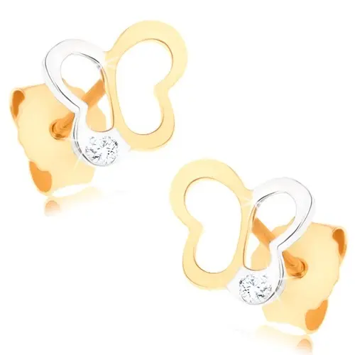 Zlaté náušnice 9K v tvare motýľa s čírym zirkónom