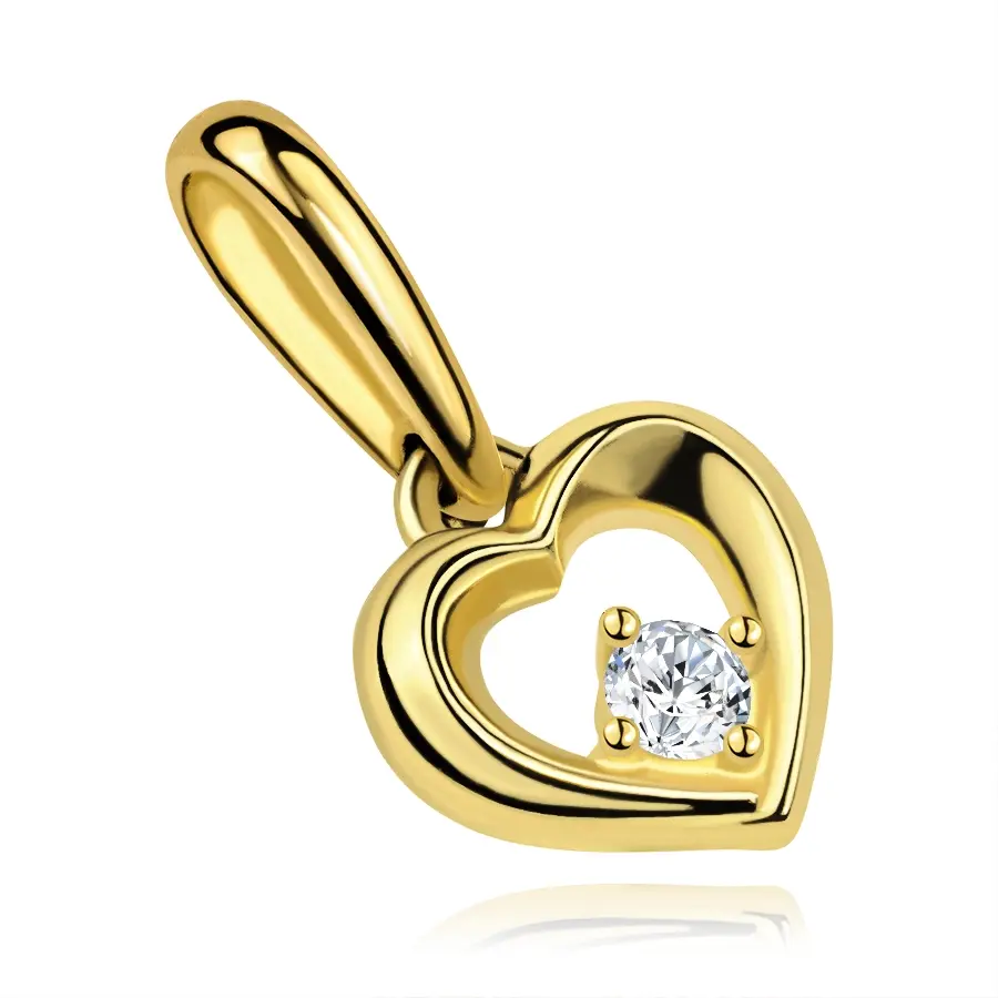 Prívesok zo žltého zlata 9K v tvare srdca s čírym zirkónom