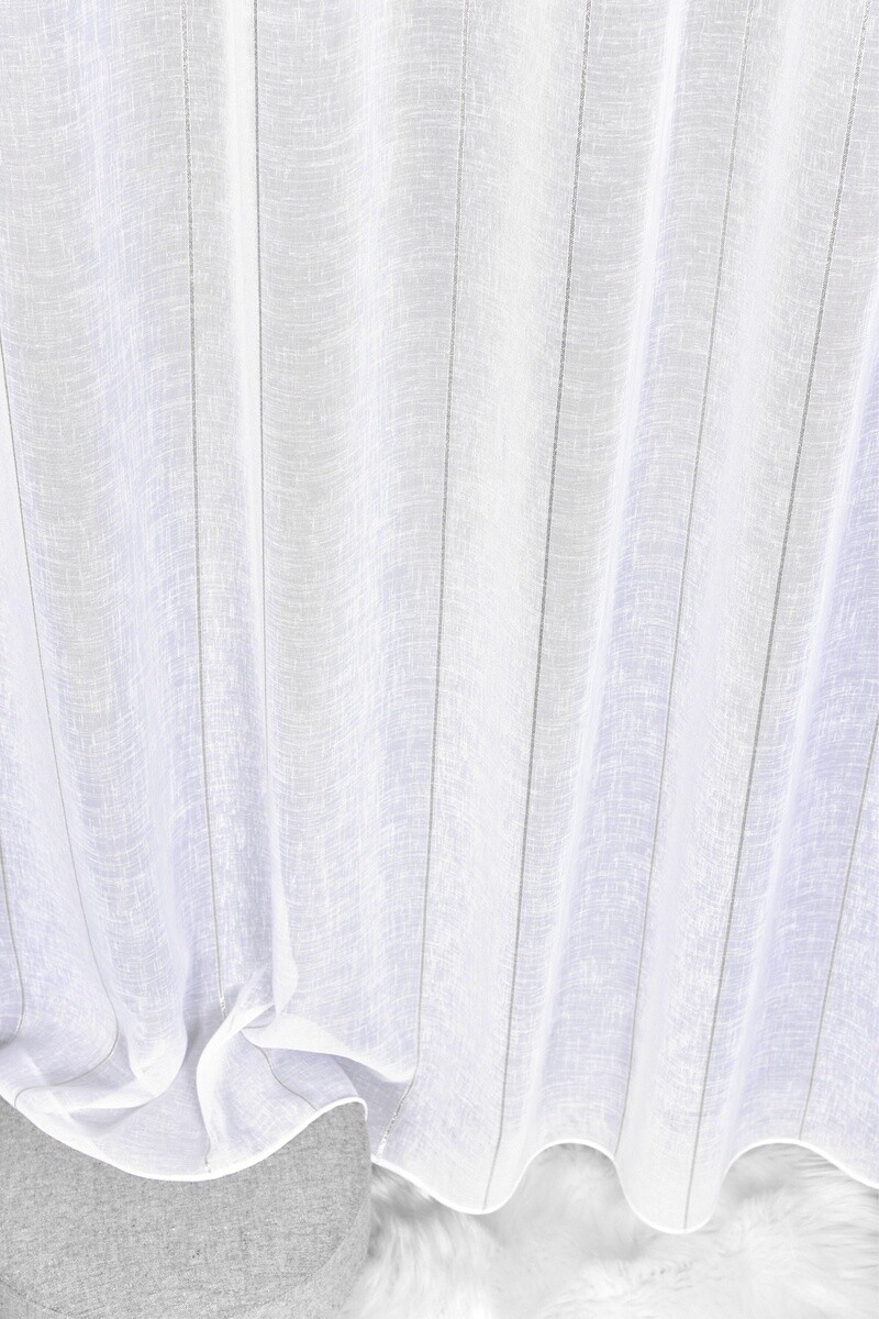 Záclona markíza, pruhy lurex strieborný, biela 150 cm
