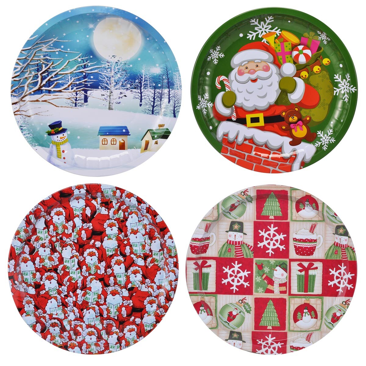 Kovové vianočné taniere, okrúhle, sada 4 ks