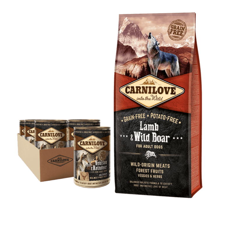 Carnilove Lamb & Wild Boar for adult dog 12 kg + 6 x Carnilove Wild Meat Venison & Reindeer 400g