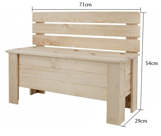 MALÁ DREVENÁ LAVIČKA S ÚLOŽNÝM PRIESTOROM B-12 surová 54x71x29