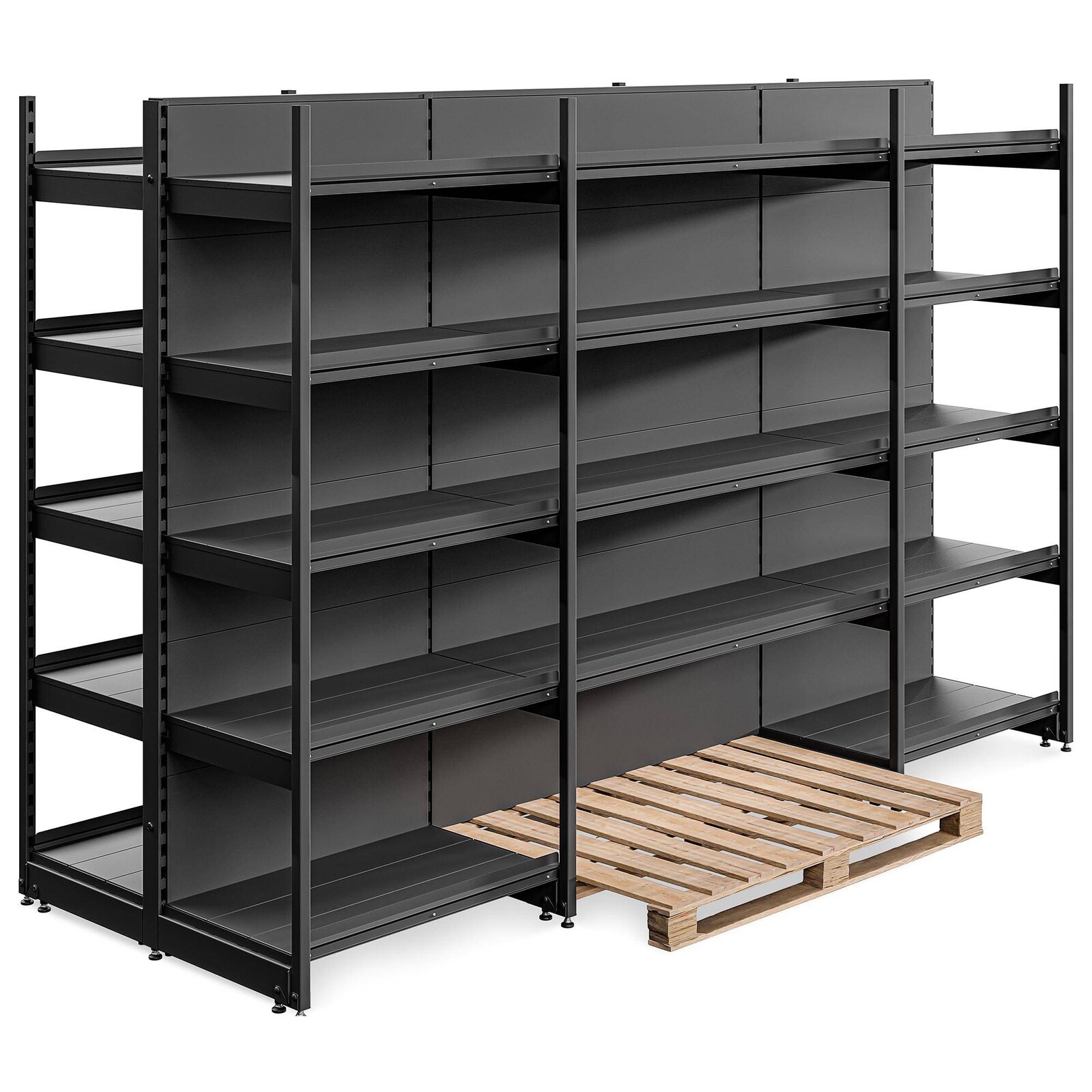 Marbo Regálová zostava do predajne - ostrovček s paletovým miestom 193x288x105 - 5 políc