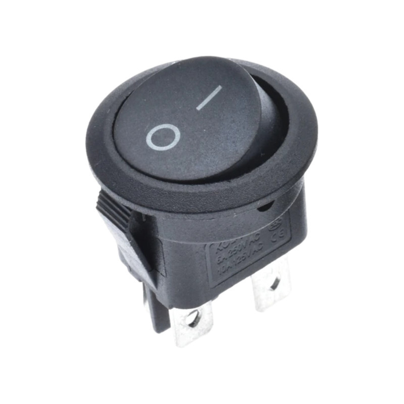Kolískový vypínač okrúhly KCD1-224, 19mm, 250V/6A, 4-pin, čierny