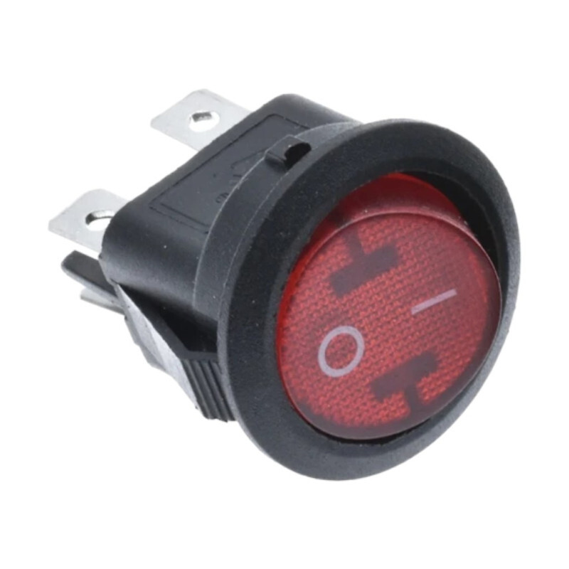 Kolískový vypínač okrúhly KCD1-224, 19mm, 250V/6A, 4-pin, červená tlejivka