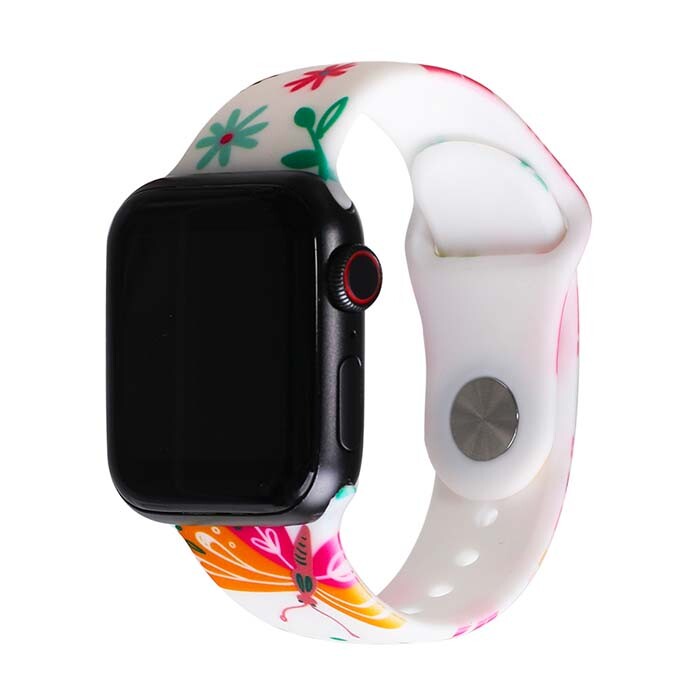 Remienok s potlačou na Apple Watch -  Letná záhrada Veľkosť: 42/44/45/46/49mm, Obvod: M-L (stredný až väčší obvod zápästia), Farba: Biela
