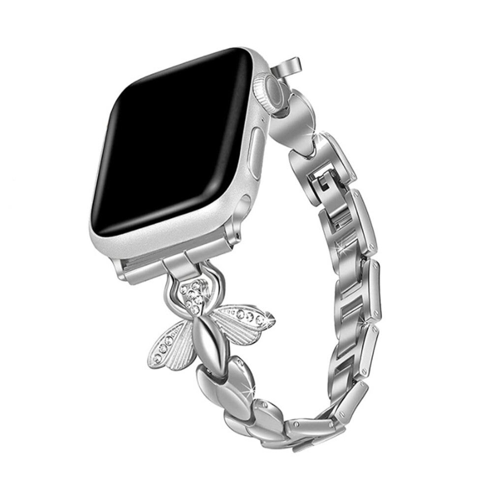 Štýlový remienok s kamienkami a motýľom na Apple Watch - Strieborný Veľkosť: 38/40/41/42mm, Farba: Strieborná