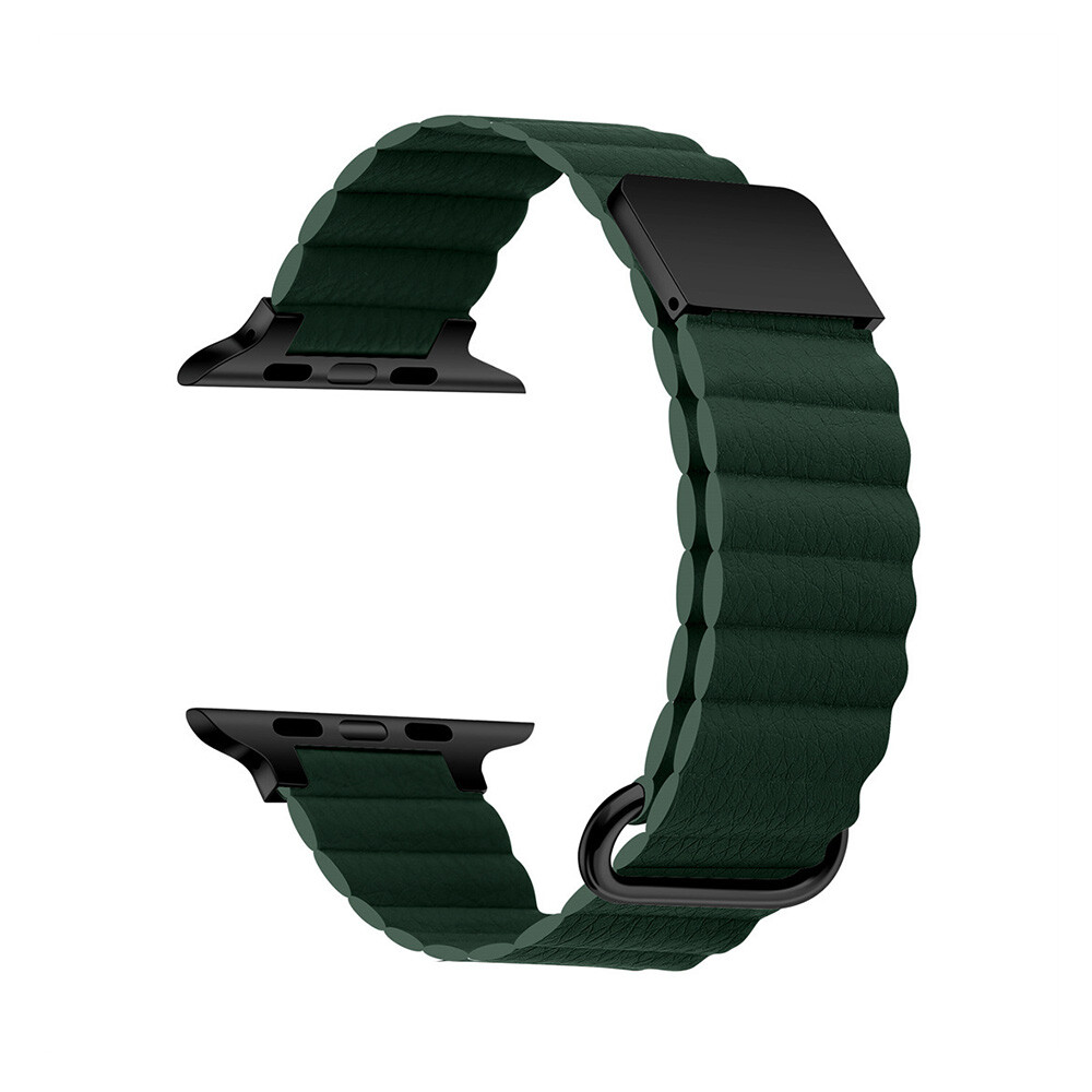 Štýlový kožený remienok s magnetom na Apple Watch - Khaki Veľkosť: 42/44/45/46/49mm, Farba: Khaki