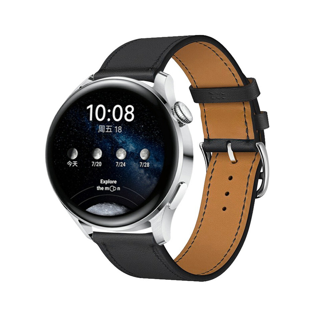 Kožený remienok s prackou na smart hodinky 22mm Veľkosť: 22mm, Farba: Čierna