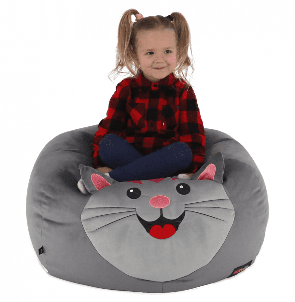 Detský sedací vak BABY s mačičkou — 60×45, sivá