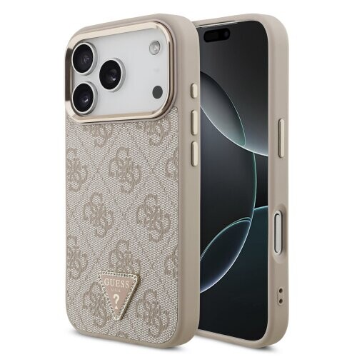 Guess PU Leather 4G Strass Triangle Logo Gold Frame MagSafe Zadní Kryt pro iPhone 17 Pro Pink
