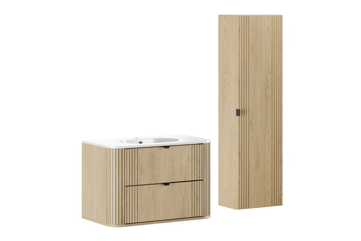 Koupelnová sestava Ovalia Pure se skříňkami a zápustným umyvadlem 80 cm dub Cremona