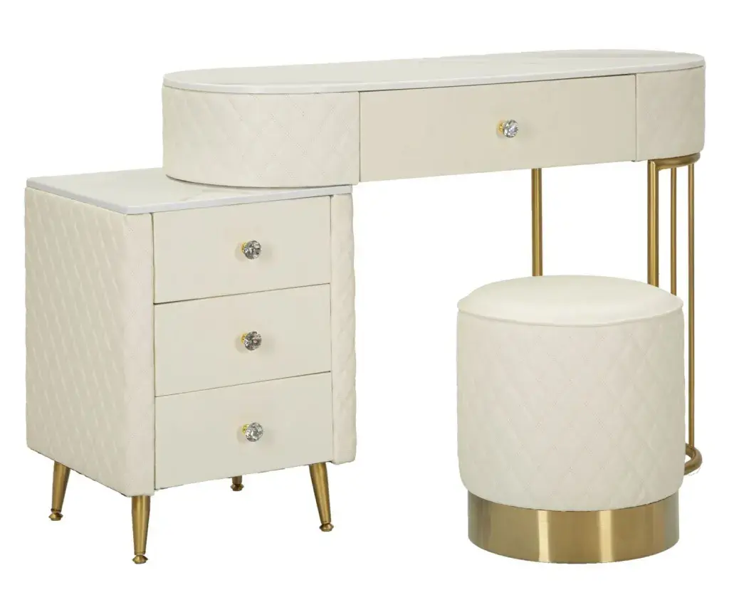 Toaletní stolek Sharon s taburetem ekokůže bílý/zlatý