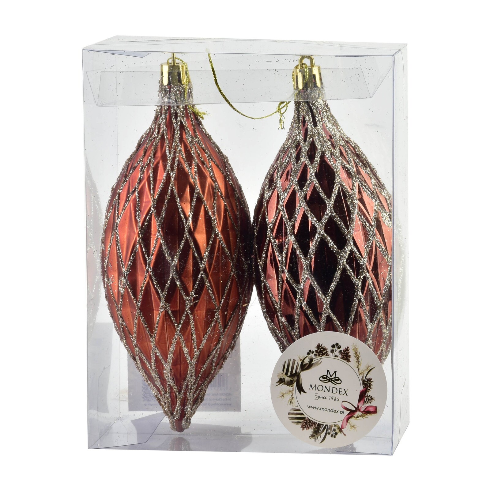 Vánoční sada 2 ks závěsných šišek SANTA LILA 17 cm měděná